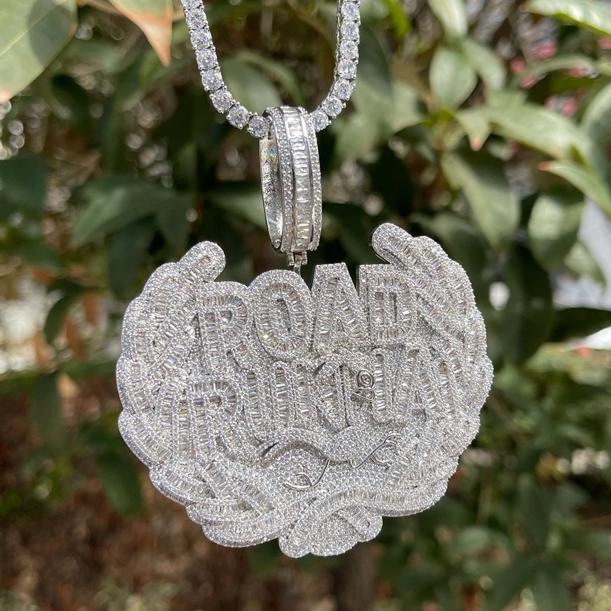 Hip Hop Road Runna Letter Pendant Necklace Mens S925 silver Inlaid Moissanite Trendy Jewelry - view 3