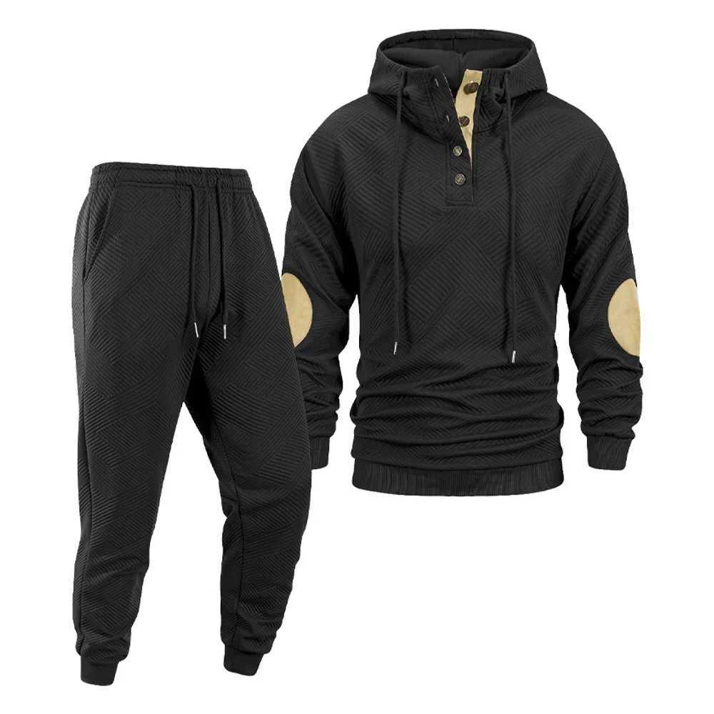 Mens Hoodie Sweatshirts and Drawstring Trousers Twopiece Sets Autumn Male Casual Fitness Jogging Sportswear Sports Suit J251104