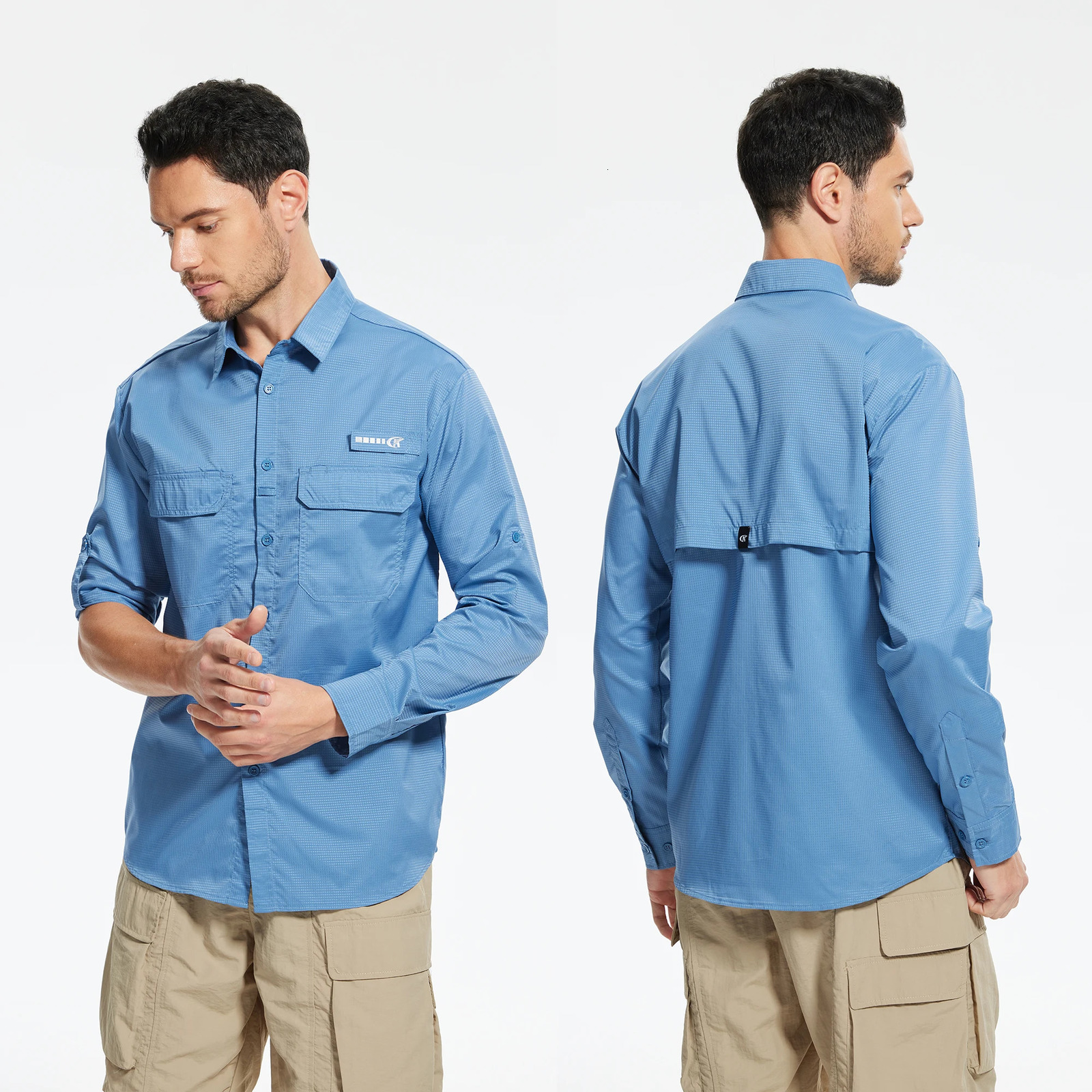 Summer UPF 50mens long sleeved fishing shirt Rush protective casual button down shirt breathable back net fishing shirt 250403