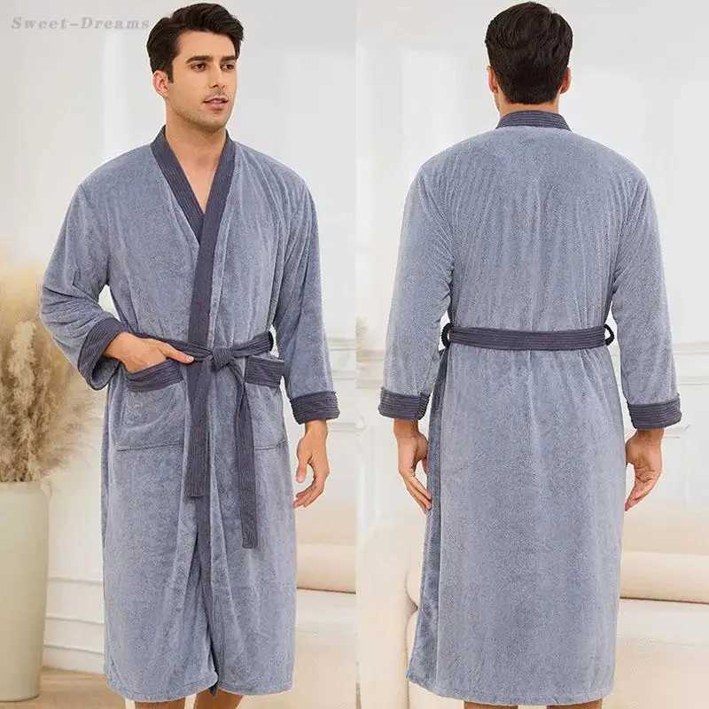 New Couple Long Robe Thicken Coral Fleece Sleepwear Home Wear Autumn Winter Flannel Bathrobe Kimono Gown Loose Casual Loungewear C251104