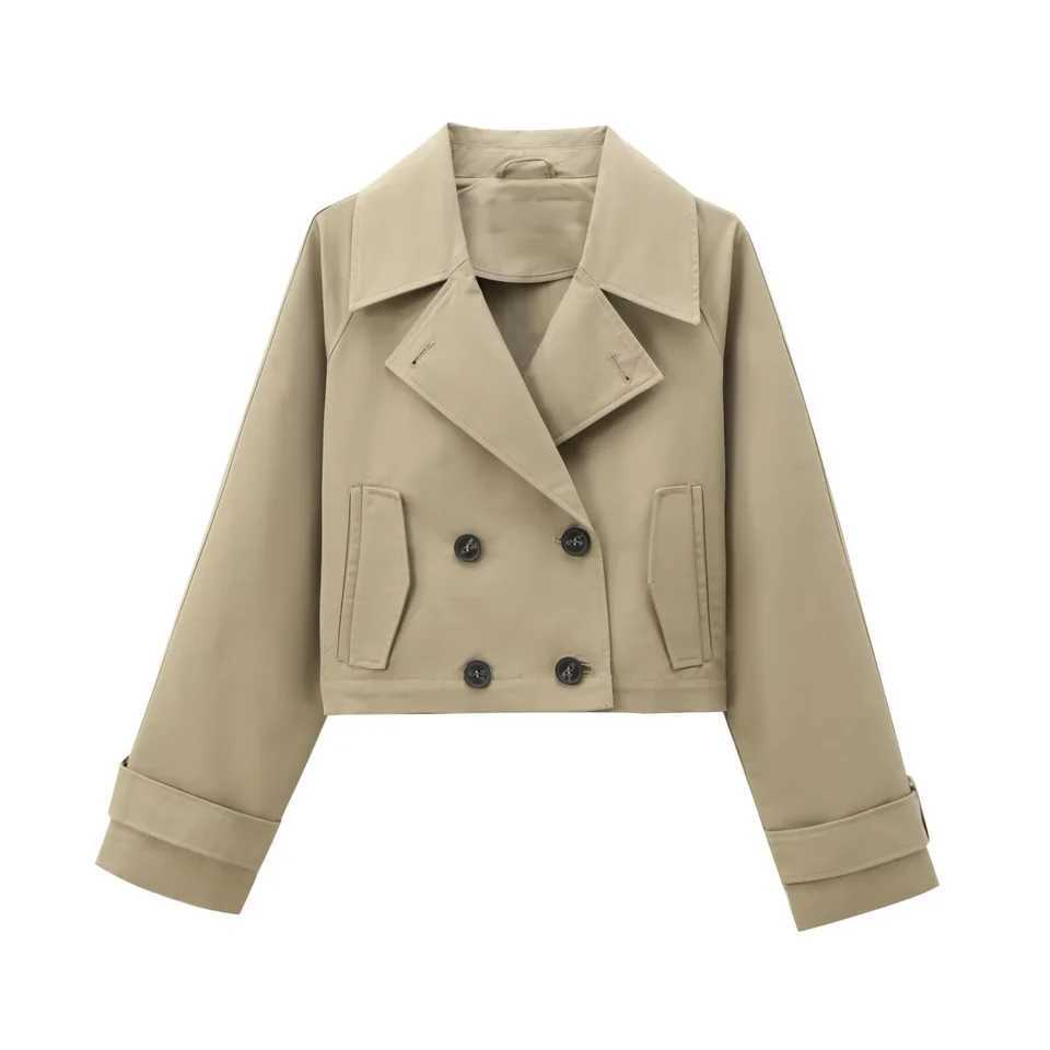 2025 autumn new womens suit collar windbreaker style long sleeve doublebreasted elegant jacket short coat J251103