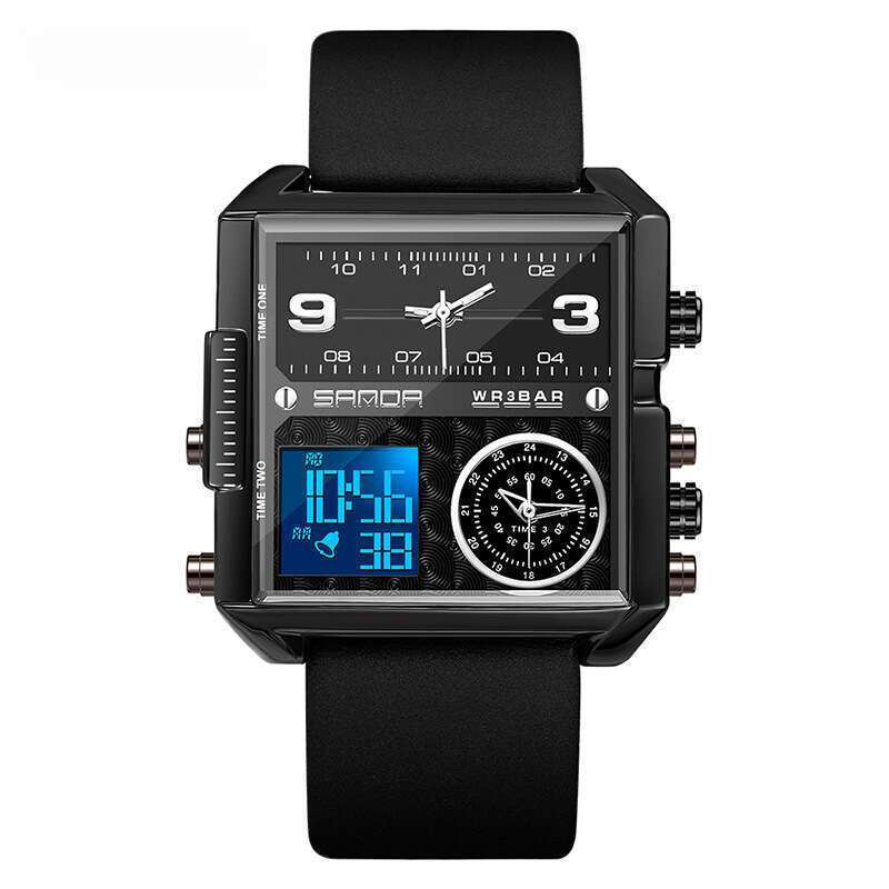 Dhwatches Sanda Square, Orologio Elettronico Da Lavoro Da Uomo, Multifunzione, Con Tre Fusi Orari E Quadrante Grande-image