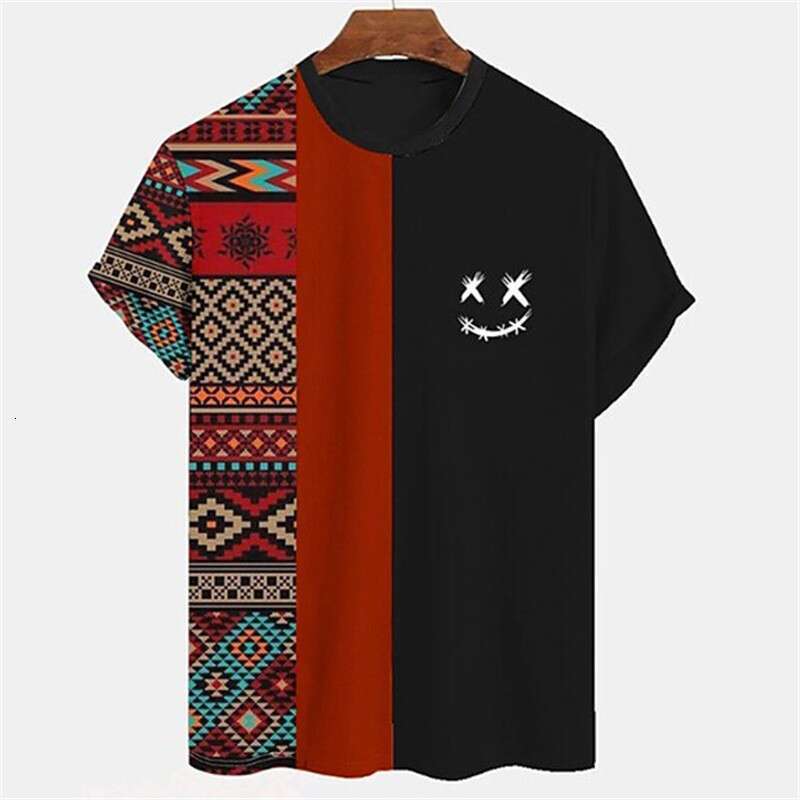 2025 European and American Summer 3D Effect Color blocked Short Sleeve Round Neck Men's T-shirt New Casual Versatile Fashion Clothing