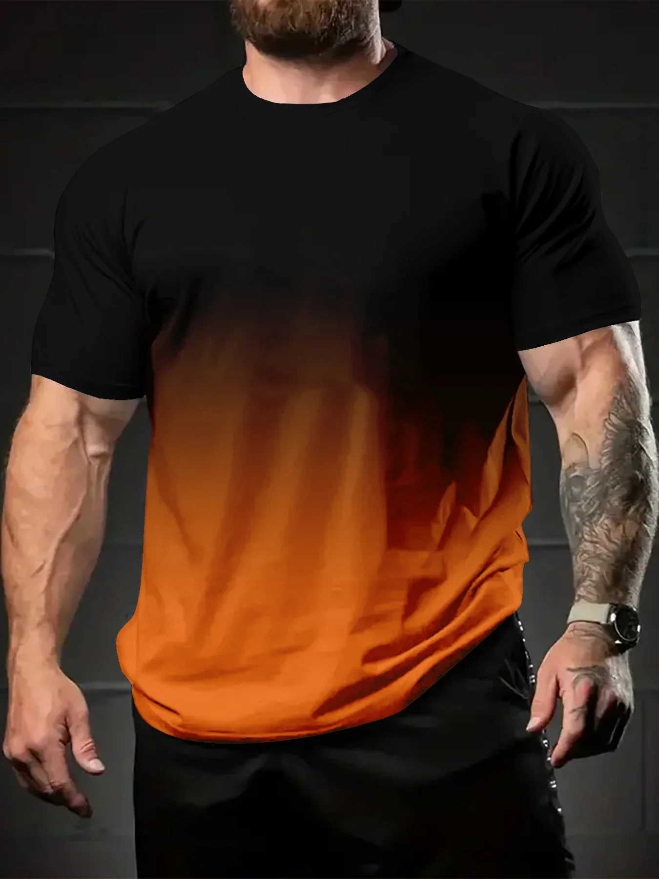 Gradient Color Vibrant Lightning 3D printed plus size mens and womens T-shirts with short sleeves for sports quick drying and breathability W250403