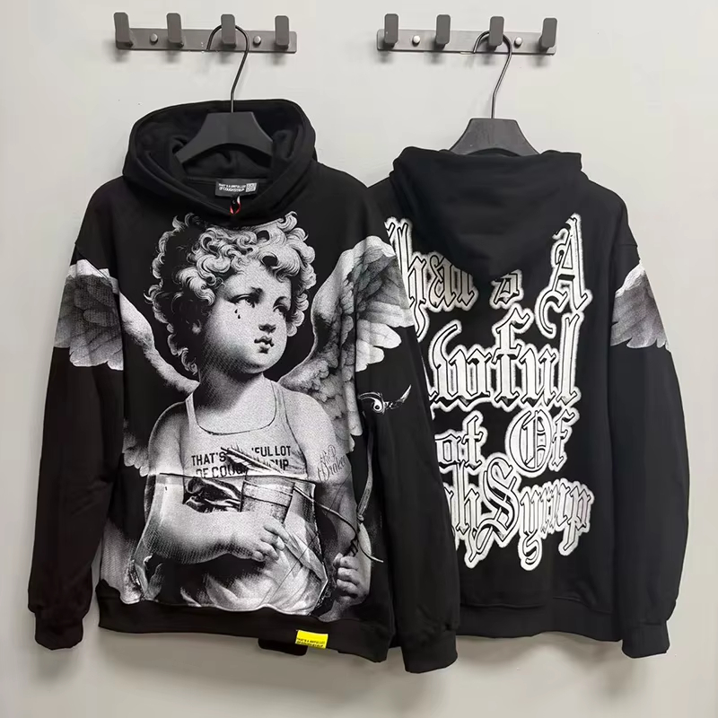 Autumn Winter Best Quality Cotton Black Pullovers Hooded Pattern Digital Print Hoodie