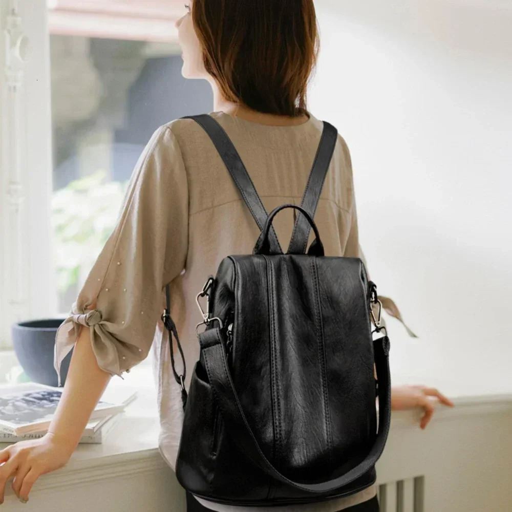 Soft Anti Theft Backpack Purses High Quality Leather Female Vintage Bag School Bags Travel Bagpack Ladies Bookbag Rucksack251104ww