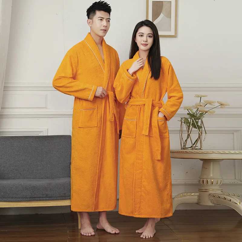 Autumn Winter Cotton Plain Color Bathrobes Robe Unisex Long-sleeve Soft Terry Bathrobes Home Dressing Gown Pijamas Sleepwear C251104