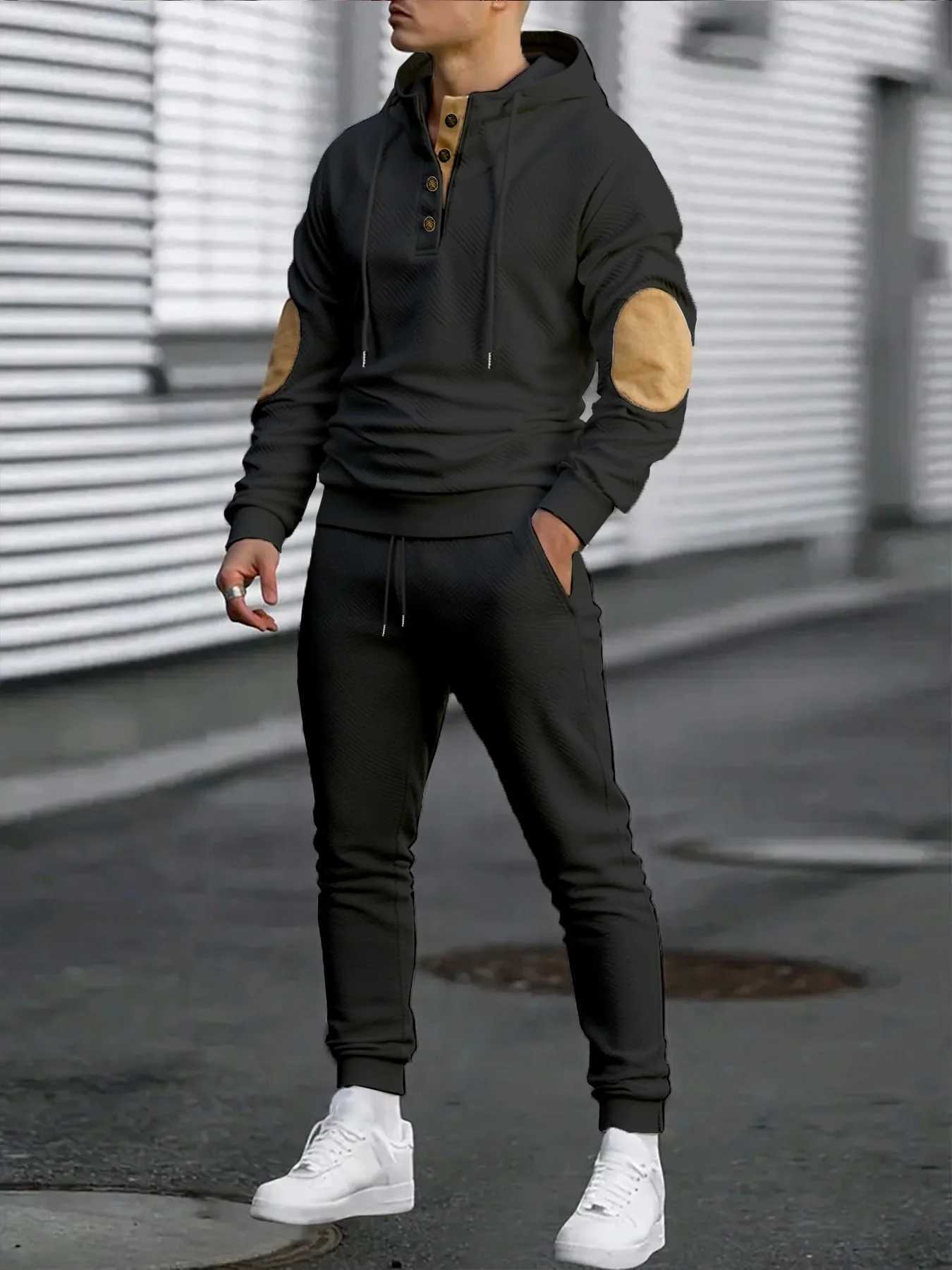 Mens Hoodie Sweatshirts and Drawstring Trousers Twopiece Sets Autumn Male Casual Fitness Jogging Sportswear Sports Suit J251104