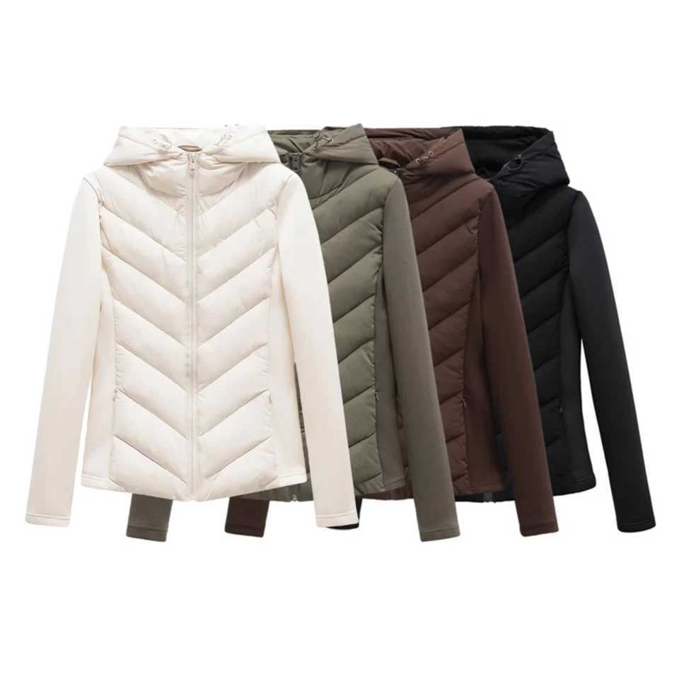 autumn and winter new womens hooded air cotton long-sleeved slim stitching light quilted down cotton jacket for women J251104