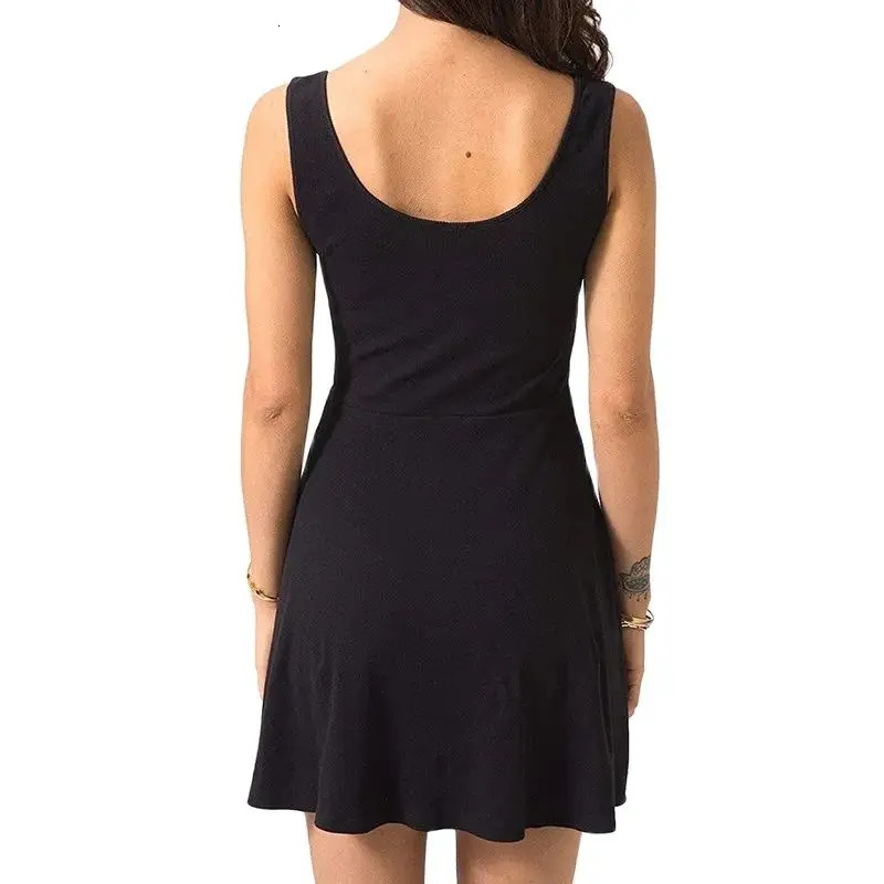 Womens sexy black solid summer dress with tight fitting vest top high waist slim fit color casual 250403e