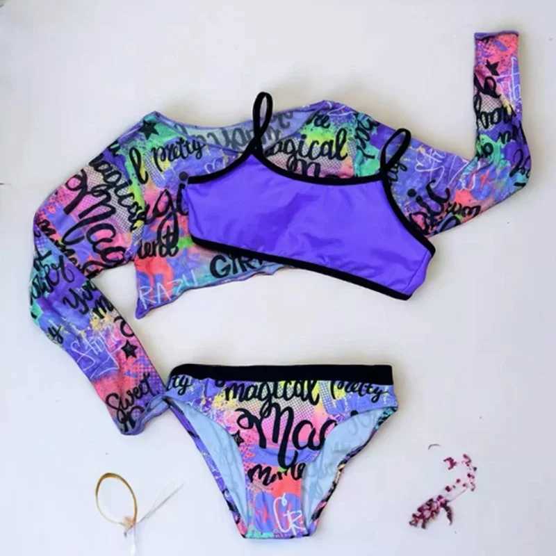 Bikini set girls printed three piece swimsuit childrens vest swimsuit 7-12 years old J250403