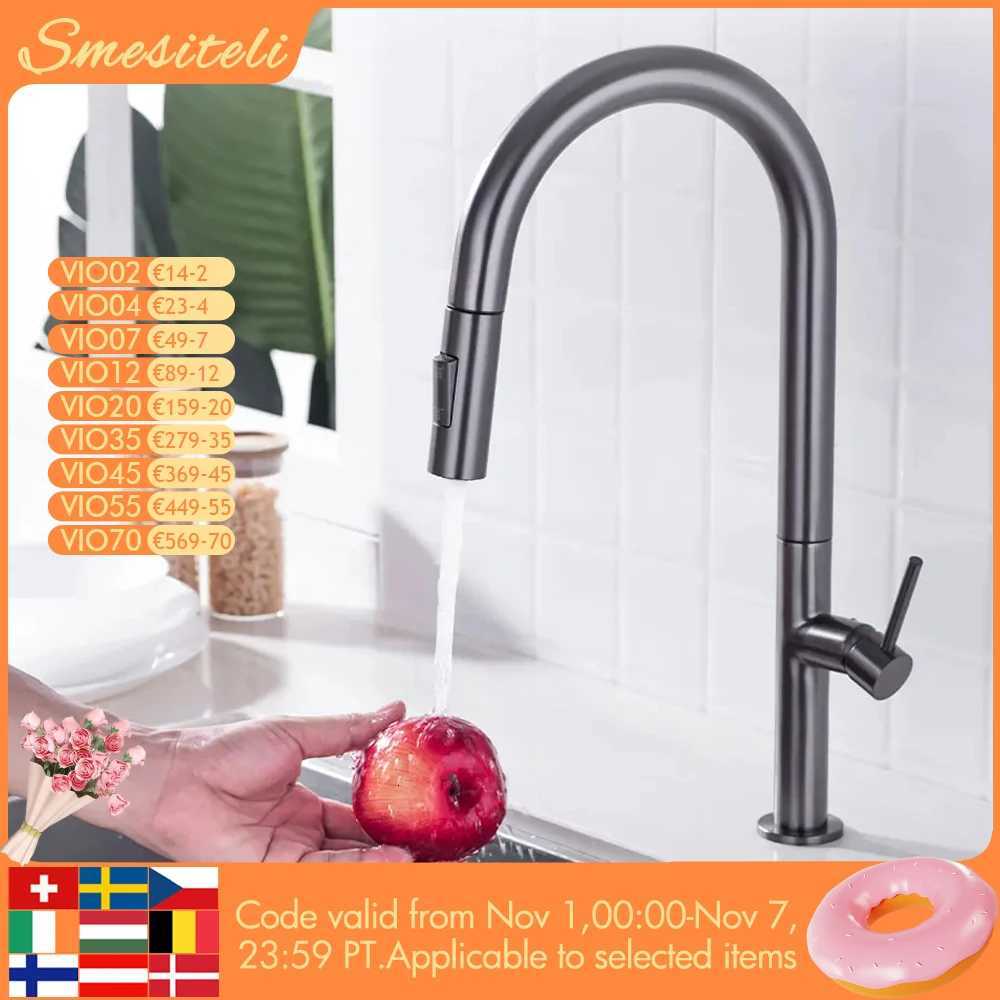 Gunmetal kitchen Faucet 360 Degree Rotating kitchen Tap Pl Out Spout Kitchen Mixer Single Handle Hot And Cold Water Sink Tap Y251104