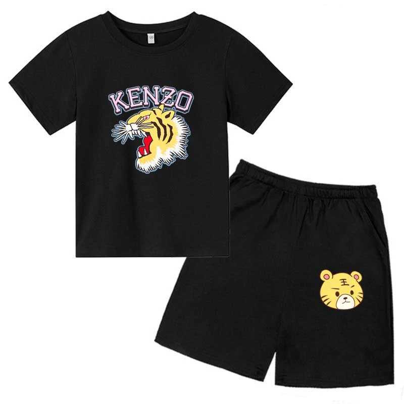 Summer T-shirt Childrens Set 3-14 Year Old Boys and Girls Casual Short sleeved T-shirt+Shorts Printed Tiger Clothing J250403