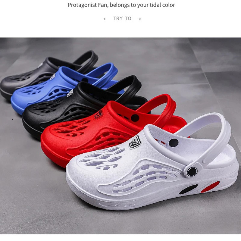 Summer Beach Men Sandals Breathable Men Casual Shoe Hole Shoes Light Clogs Home Garden Outdoor Male Flat Slippers Big Size 39-49 250402