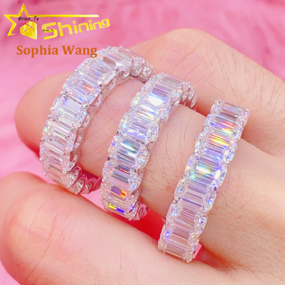 Wholesale Price Luxury Gift Vvs Lab Moissanite Diamond Emerald Cut 925 Sterling Silver Women Wedding Moissanite Engagement Rings