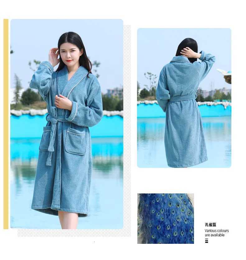 Spring Autumn Pure Cotton Plain Color Hotel Bathrobes Robe Unisex Long-sleeve Terry Bathrobe Plus Size Pijamas Lovers Sleepwear C251104
