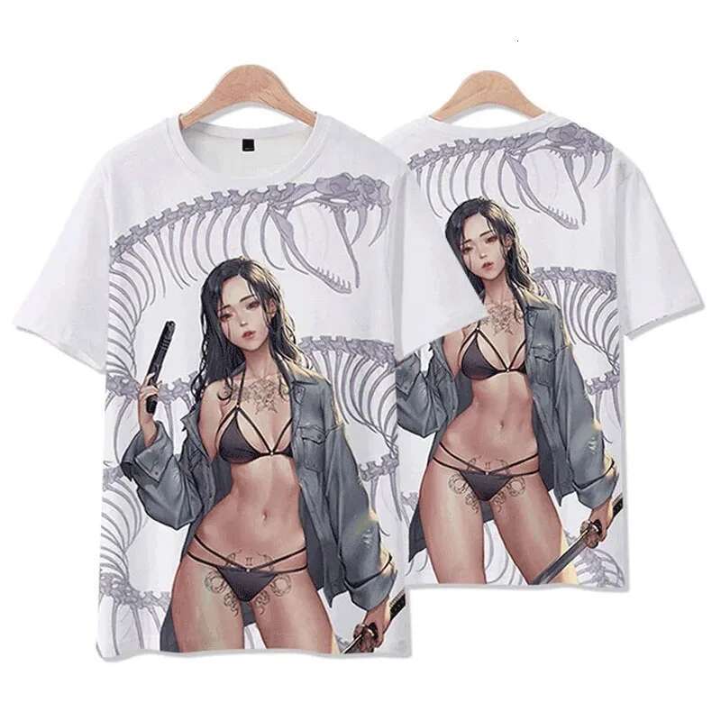 Vintage Sexy Beauty 3D Anime Print Men's T-shirt Fashion O-neck T Shirt for Men/Women Short Sleeve Top Oversized Streetwear Tees