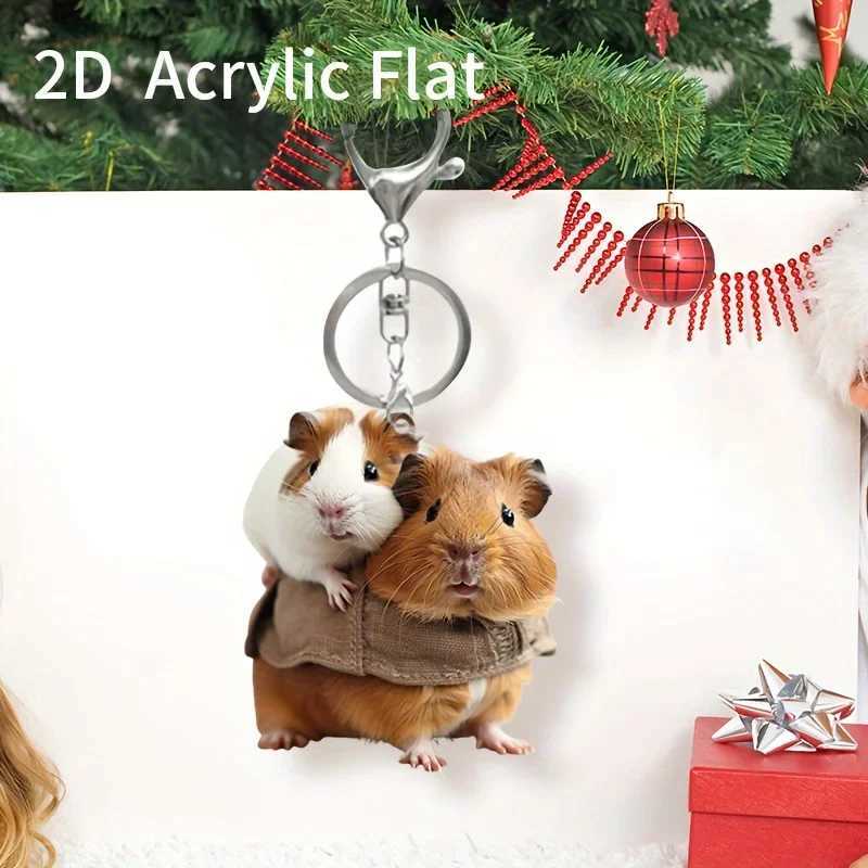 2D Cute Double Guinea Pigs Keychain Animal Design Pendant Flat Acrylic Versatile Charmfor Car MirrorBagsFestiveGift DecorW251103