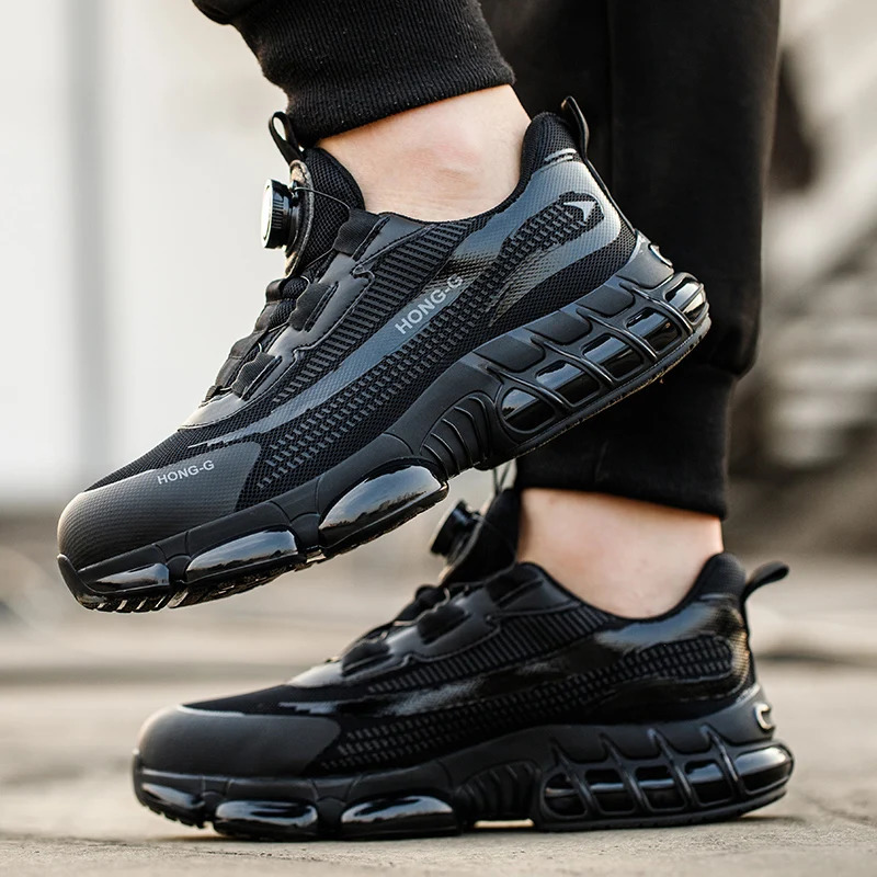 Mens Work Shoes Rotary Buckle Work Sneakers Protective Shoes Safety Industrial PunctureProof AntiSmash Steel Toe Shoes 251030