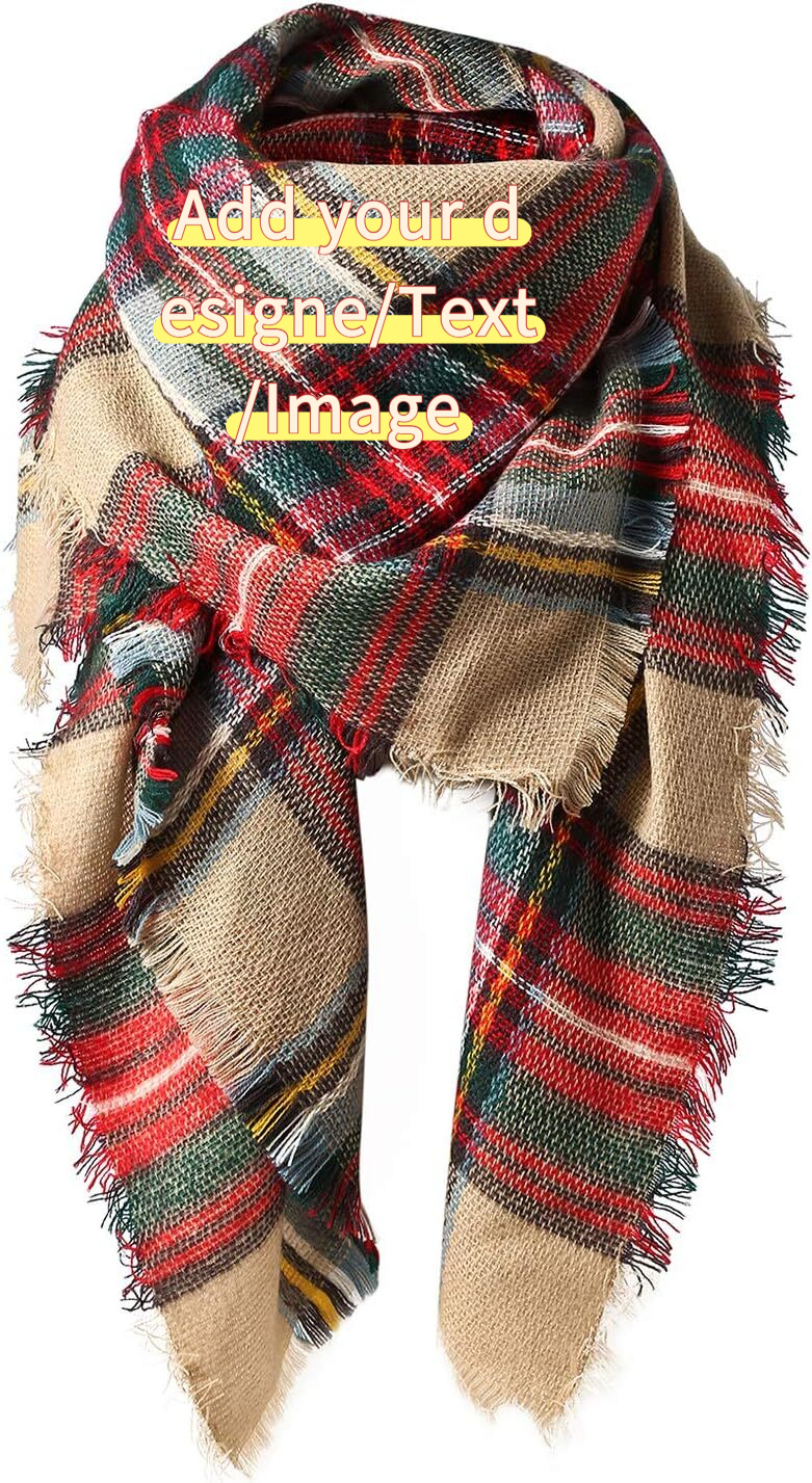 Custom Christmas Fall Winter Scarf Plaid Tassel Soft Warm Blanket Scarves Womens Shawl Wraps