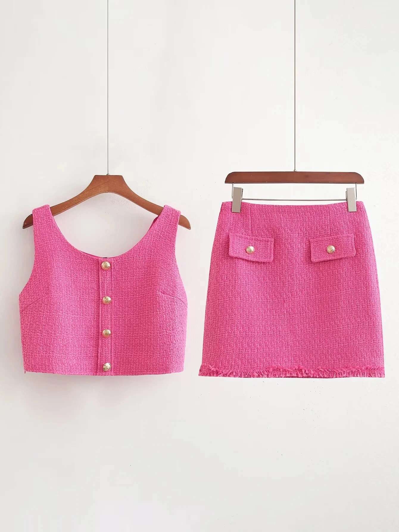 KAOPU ZA Women's Short Tweed Vest Women's High Waist Skirt Spring/Summer Set