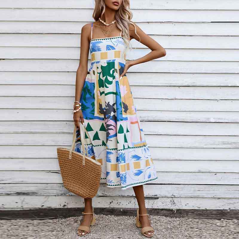 2025 Spring/Summer Ins Style Long Style Positioning Printed Strap Casual Vacation Long Dress