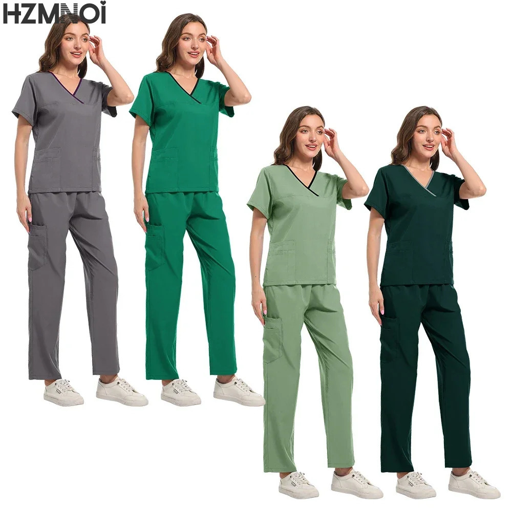 Beauty Salon Women Work Uniforms Plus Size Short-sleeved Health Services Suits Working Suits Summer Fashion Pet Scrubs Costume 250403