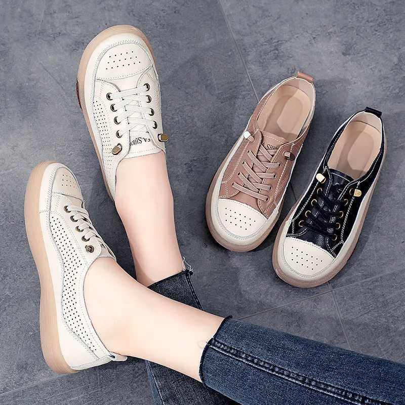 Womens flat shoes summer breathable cut casual shoes womens soft soled leather flat shoes womens flat shoes Z250403