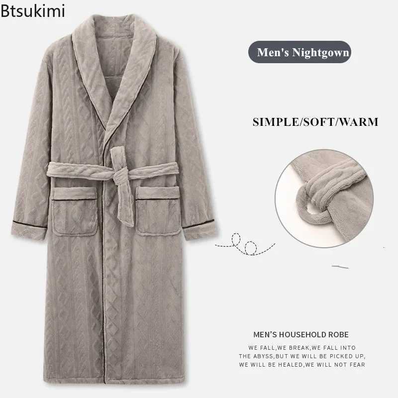 2025 Mens Autumn Winter Flannel Pajama Robes Thickened Warm Lace Up Bath Robes Men Loose Lounge Homewear Coral Fleece Nightgown C251104