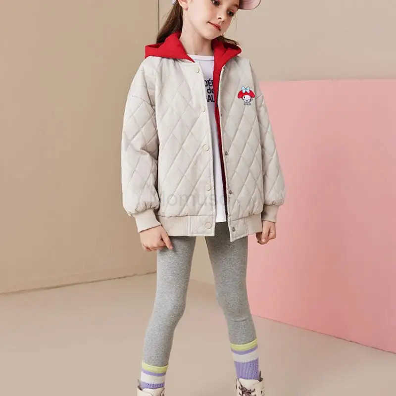 Sanrio Hot Y2K My Melody Girl Cotton Clothes Two Fake Pieces Cotton Coat Thicken Kawaii Hooded Coat Cartoon Fashion Jacket New H251104