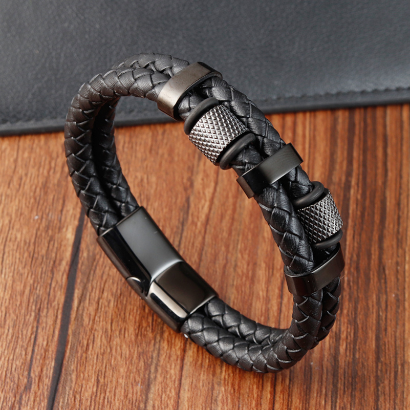Charm Braid Rope Bracelet For Men Stainless Steel Magnetic Buckle Genuine Leather Bracelets Bangles Male Female Jewelry 251024