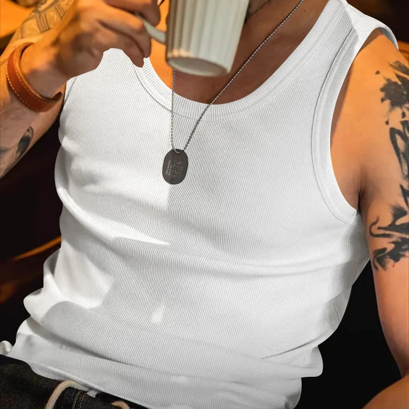 Summer Sports Vest Mens Solid Color Sleeveless Sweat Absorbent Breathable Training Clothing Tough Mens Clothing 250402