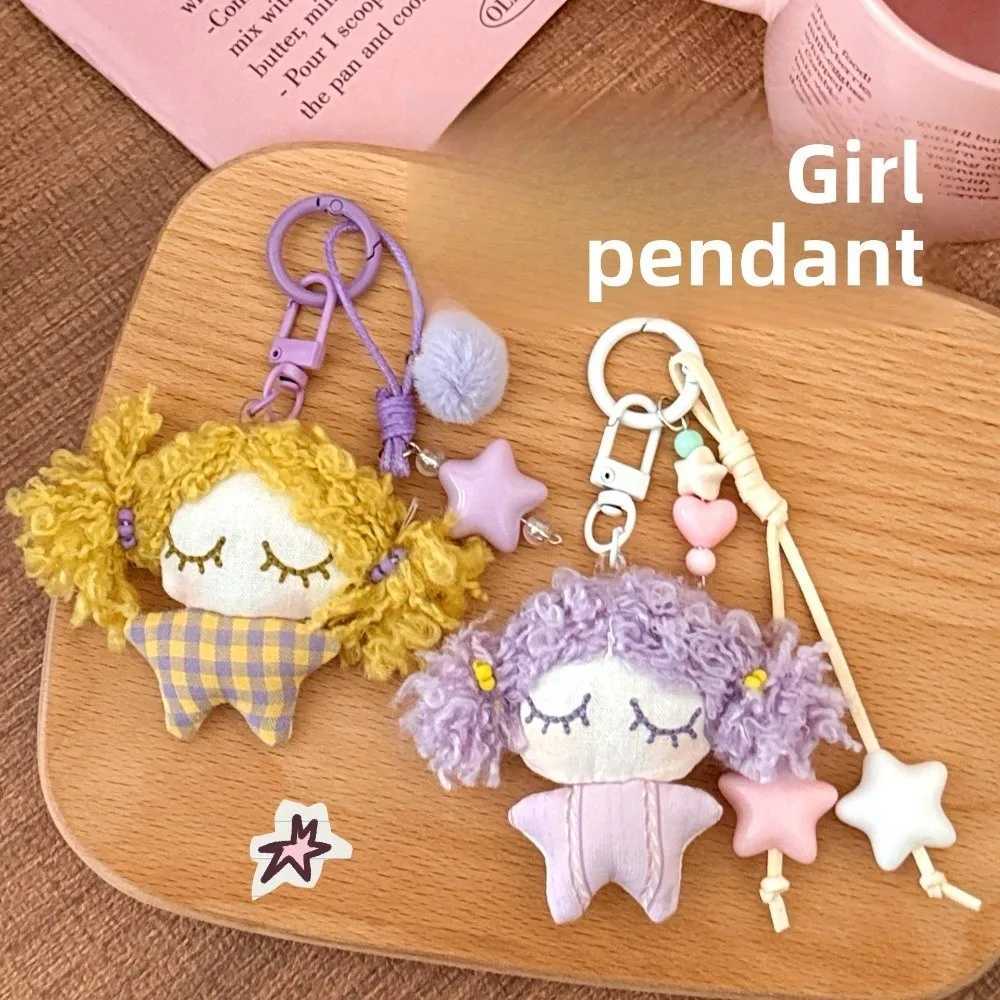 Cute Star Little Girl Keychain Stuffed Doll Bag Charm Hanging Soft Car Key Ring Schoolbag Decorations Hanging Ornaments C251104