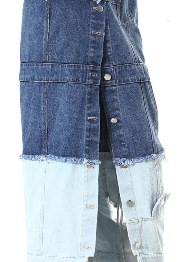 Getspring Women Jean Skirt 2024 Autumn Fashion High Waist Color Matching Single Breasted Split Irregular Blue Long Denim Skirts