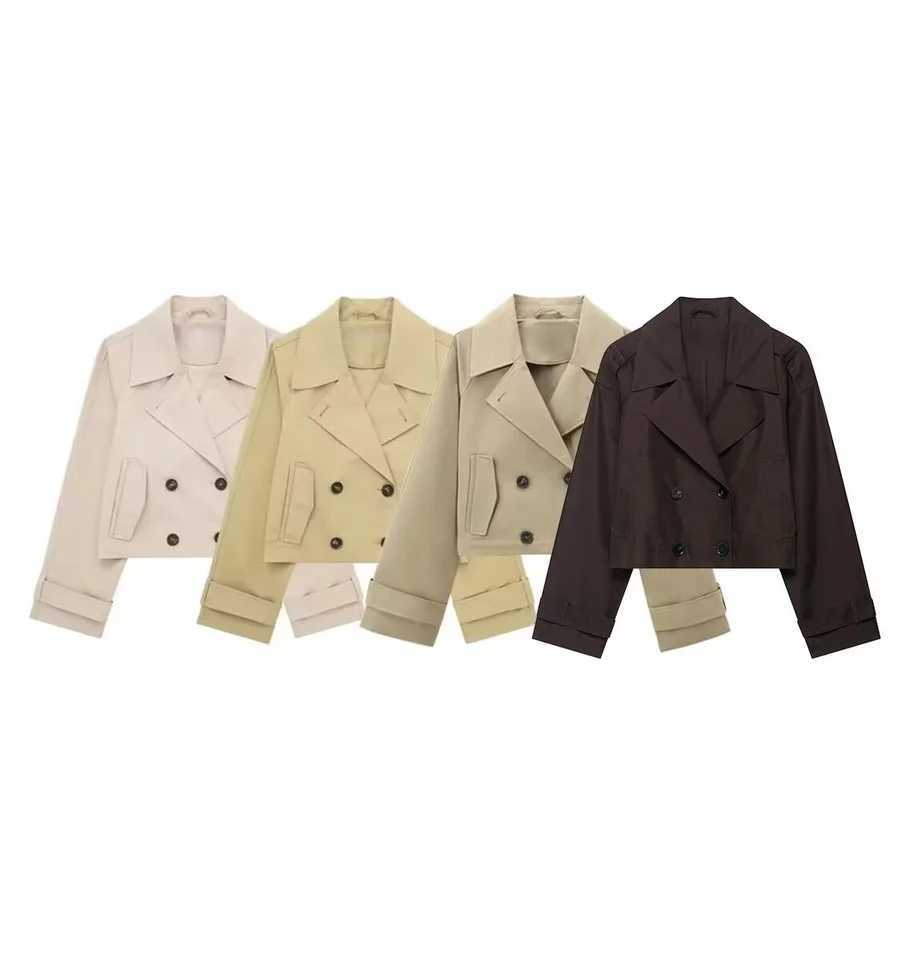 2025 autumn new womens suit collar windbreaker style long sleeve doublebreasted elegant jacket short coat J251103