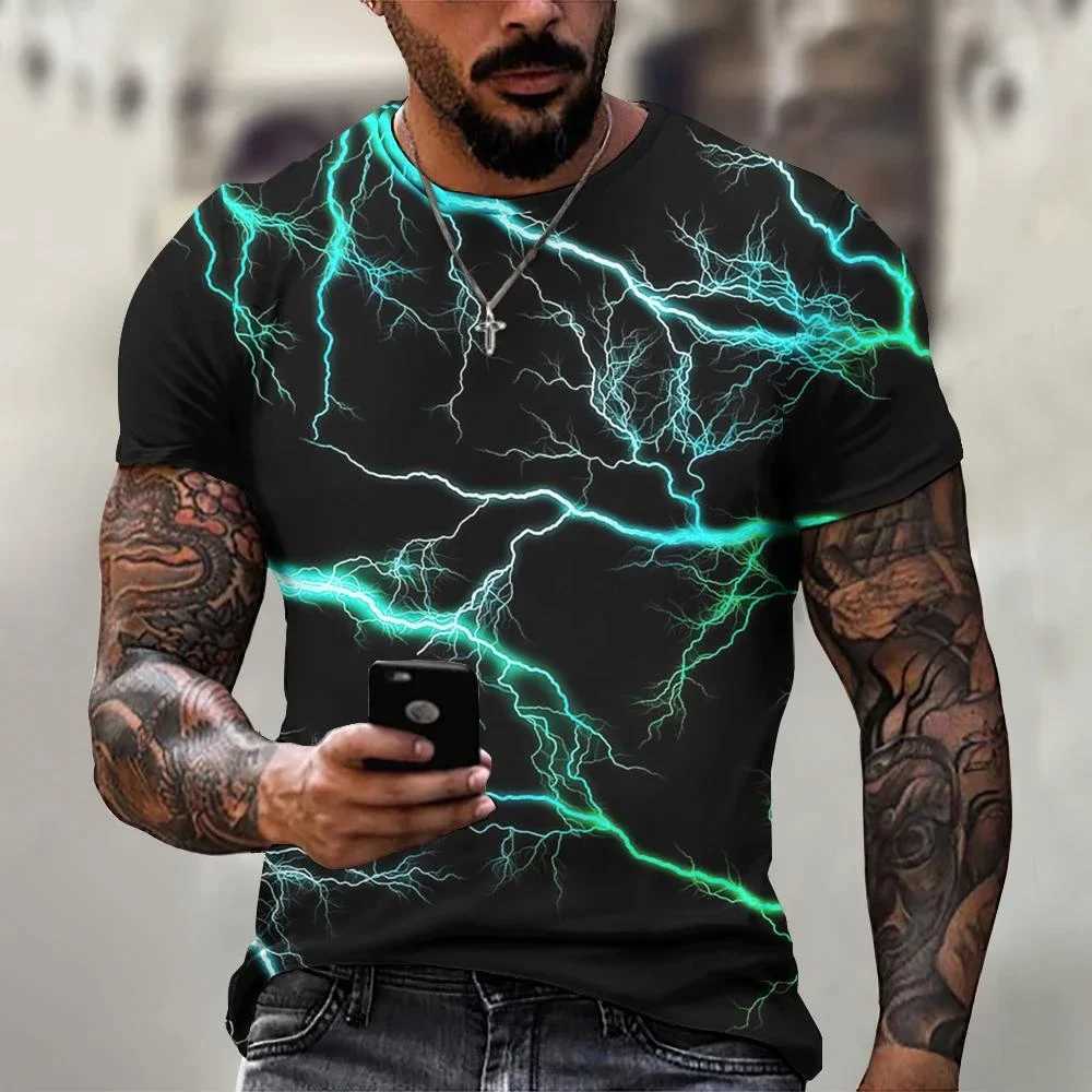 Lightning Graphic Mens T-shirt Short Sleeve 3D Printed Street Style Mens T-shirt 5XL Large O-neck Casual Fashion Summer Top W250403
