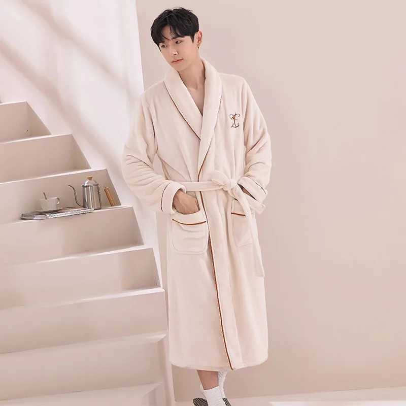 Large Size 3Xl Flannel Warm Robe Kimono Mens Bathrobe Gown Winter Coral Fleece Sleepwear Nightwear Loose Thickened Home Wear C251104