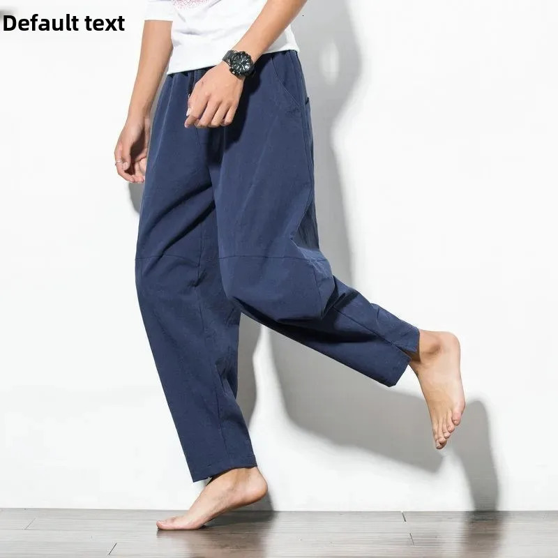 Casual Linen Pants For Men Loose Fit Cotton Linen Straight Leg Pants Youth Trendy Japanese Style Spring Summer Thin Pants 250402