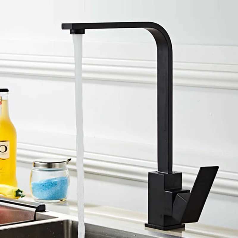 Bakicth Square Kitchen Faucet Matte Black Hot and Cold Kitchen Sink Tap 360 Degree Rotation Mixer Deck Mounted Water Taps Y251104