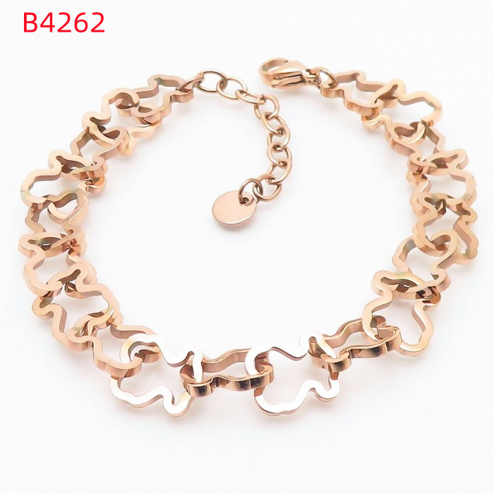 Fashion Women Men Simple Silver Rose Gold Stainless Steel Span Bear Round Letter Chain Bracelets Jewelry
