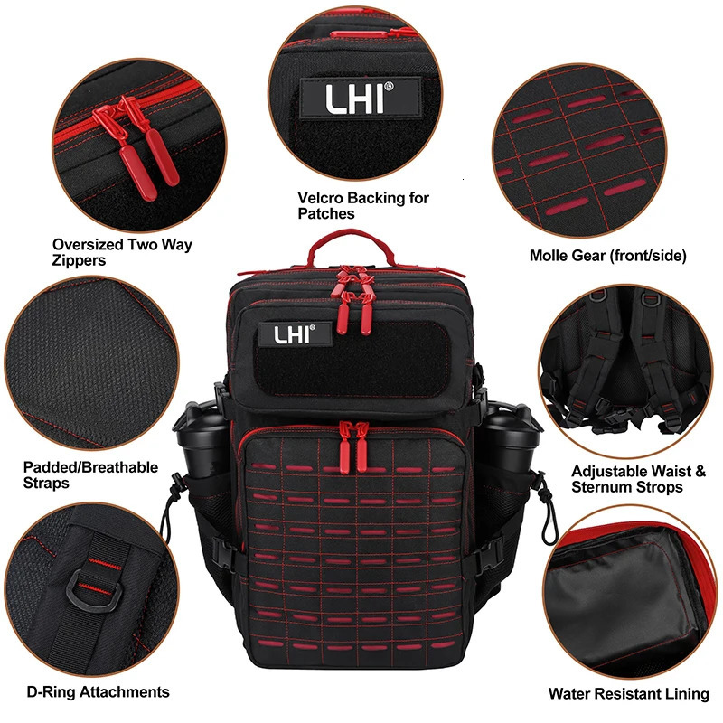 LHI 25L35L45L Gym Backapck Tactical Athlete Sports Fitness Bag Exercise Workout Weekend Travel Daypack with Bottle Holder 251104
