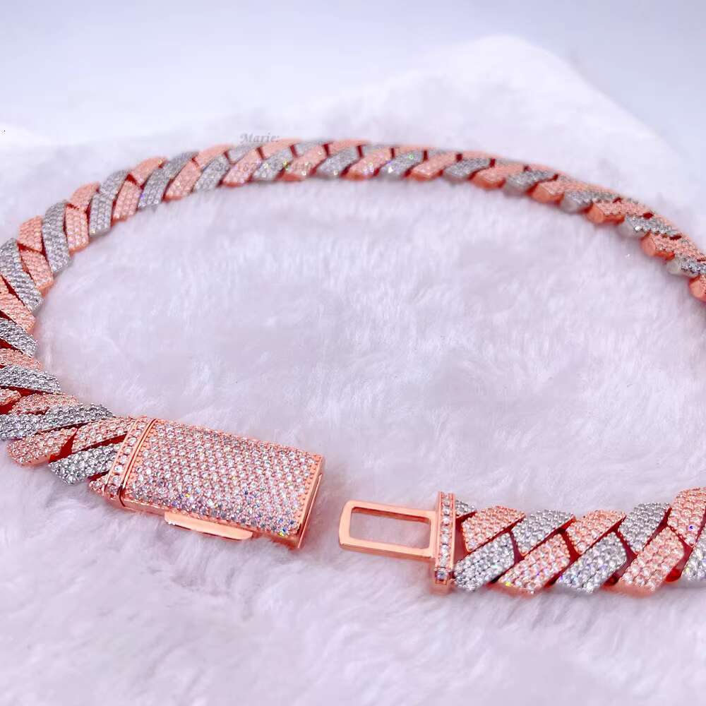 S925 Hip Hop Jewelry Icedout Two Tone Necklace 15mm Cuban Chain Icedout Moissanite Diamond Cuban Link Chain Cuban Bracelet