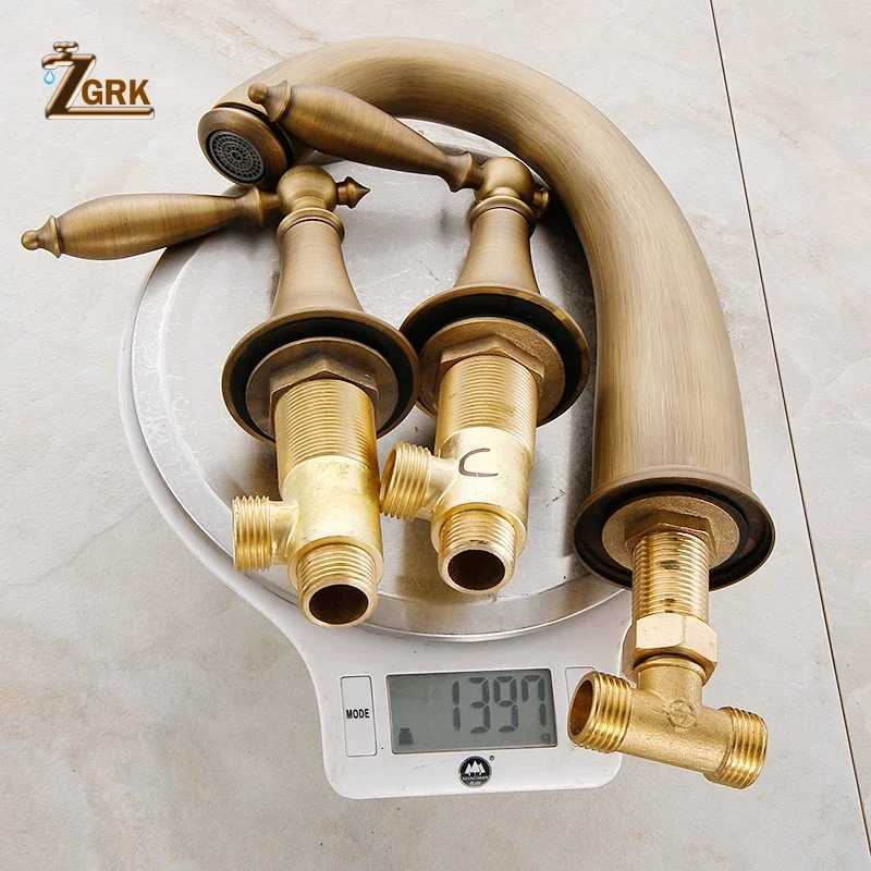 Basin Faucets Antique Brass Deck Mounted Bathtub Mixer Faucet Dual Handle 3 hole Bathro Faucet Set Water Tap Y251104