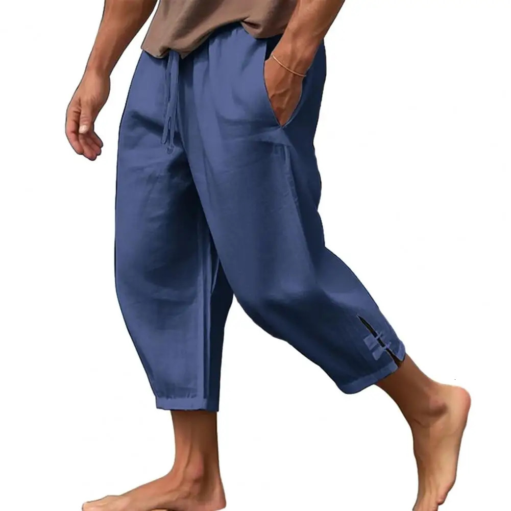 Linen Pants For Men Baggy Large Pocket Bandage Oversize Trousers Loose Harem Casual Pants Male 250402