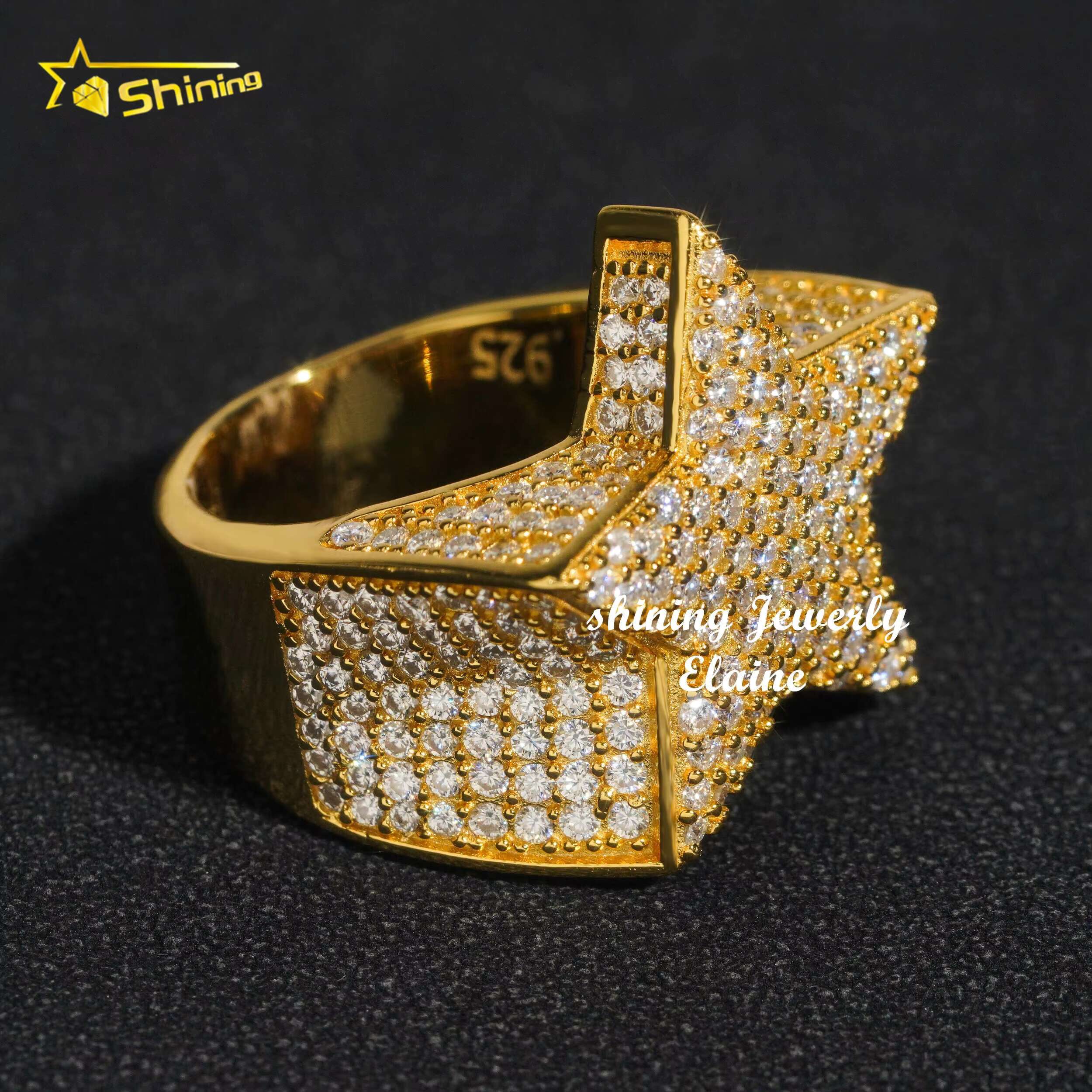 Fashion Jewelry Diamond Vvs Moissanite Custom Ring 925 Sterling Silver Hip Hop Jewelry Luxury Iced Out Star Ring