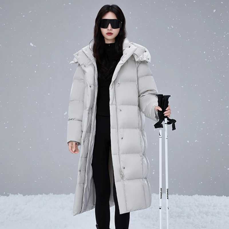 Women Thick Warm Long Down Jacket White Duck Down Loose Outerwear Winter Outdoor Puffer Coat Casual for Cold Weather Streetwear J251104