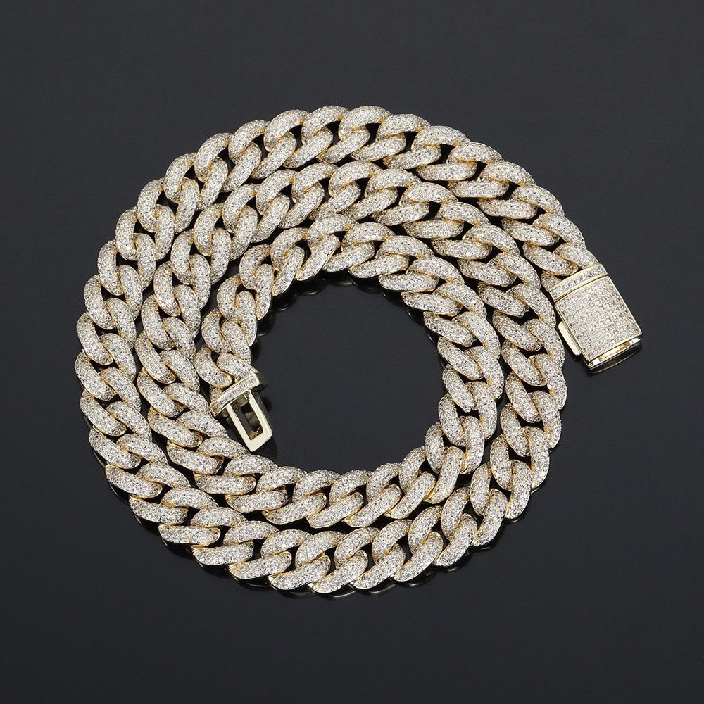 Round Moissanite k Chain 13MM Baguette Dia Necklace Sier Hip Hop Iced Out Cuban Chains
