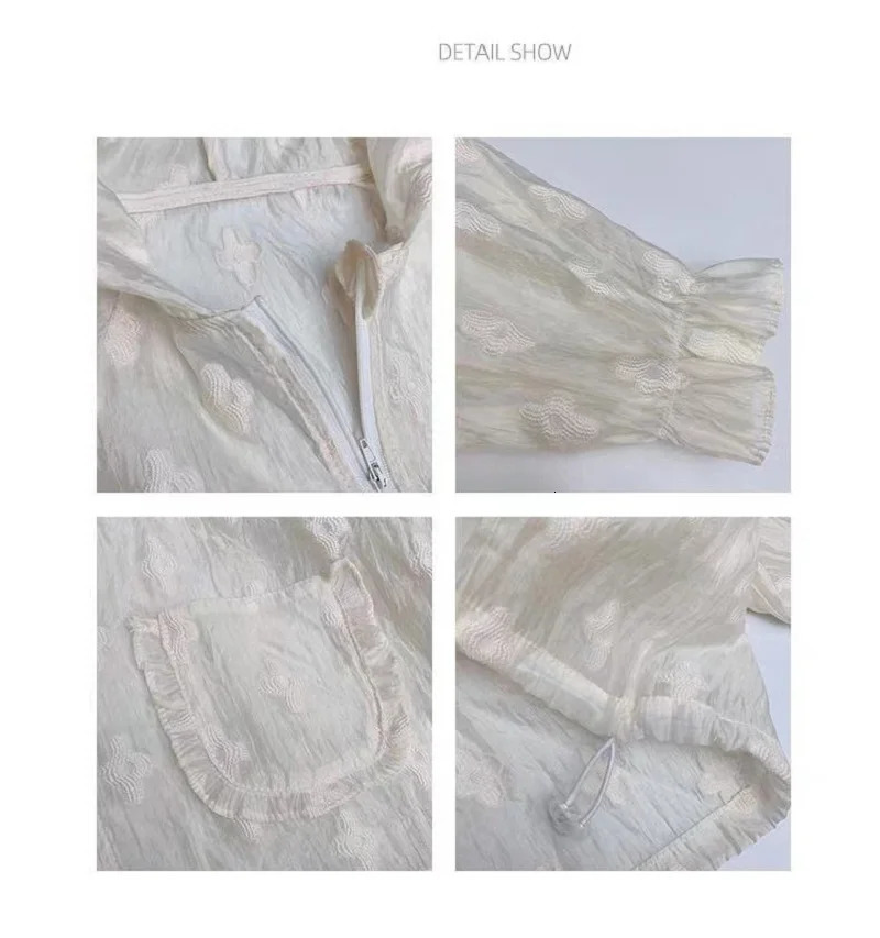 Summer Fashion Lightweight Kids Sun Suit Tops Floral Embracery Cute Girl Coats Drawstring Hooded Zip Baby Jackets 110 years 250325