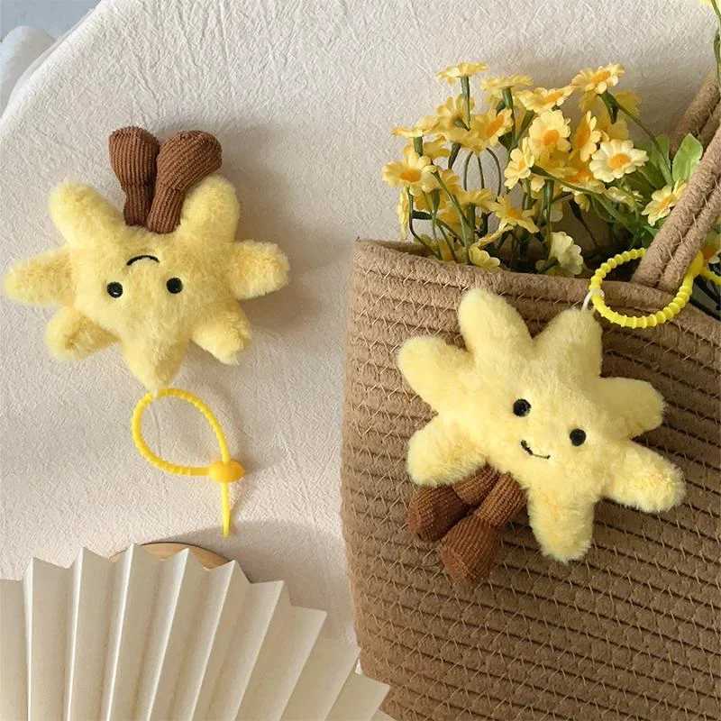 Plush Yellow Sun Couples Keychain Cartoon Stuffed Doll Keychain for Bags C251104
