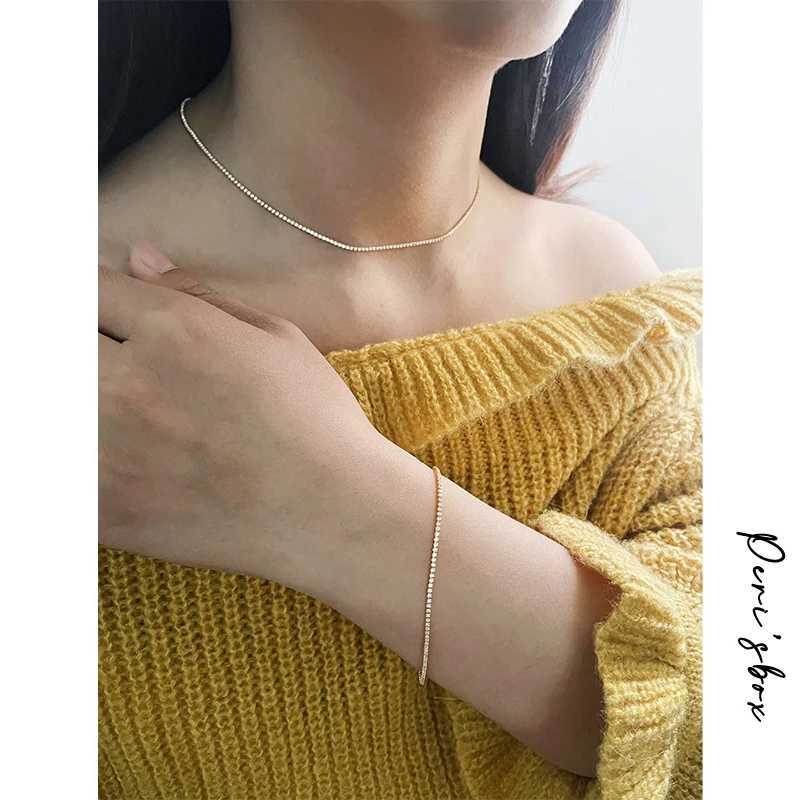 PerisBox 1mm Cubic Zirconia Chain Necklace Dainty Super Thin Tennis Choker Necklaces Jewelry for Women Donna Collane HotXJ251104